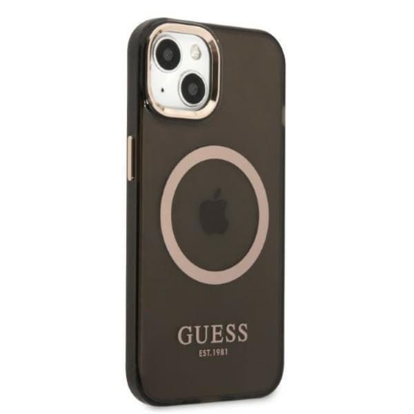 GUESS iPhone 13 Skal MagSafe Gold Outline Translucent - Svart