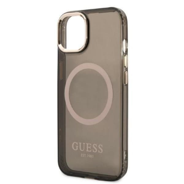 GUESS iPhone 13 Skal MagSafe Gold Outline Translucent - Svart