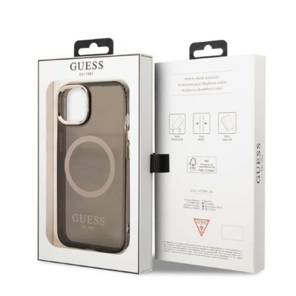 GUESS iPhone 13 Skal MagSafe Gold Outline Translucent - Svart