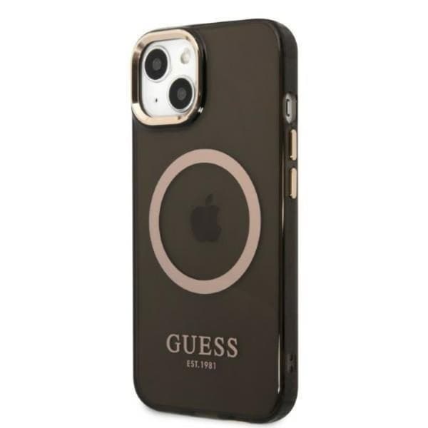 GUESS iPhone 13 Skal MagSafe Gold Outline Translucent - Svart