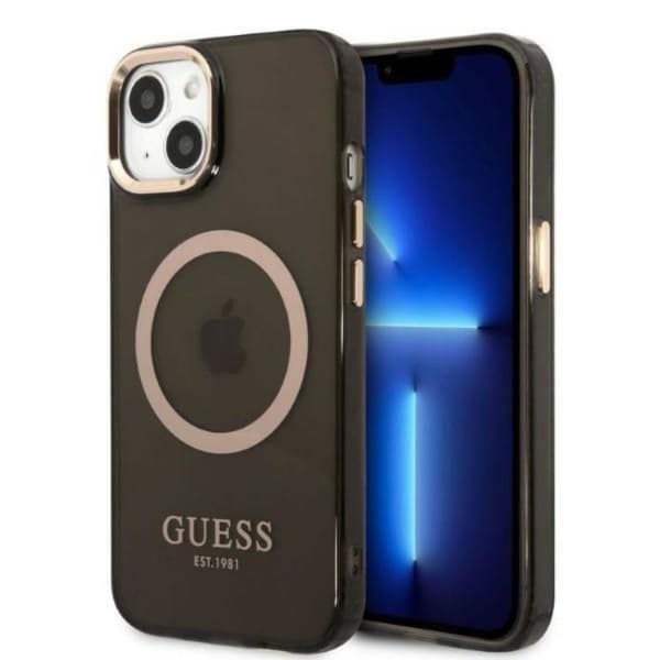 GUESS iPhone 13 Skal MagSafe Gold Outline Translucent - Svart