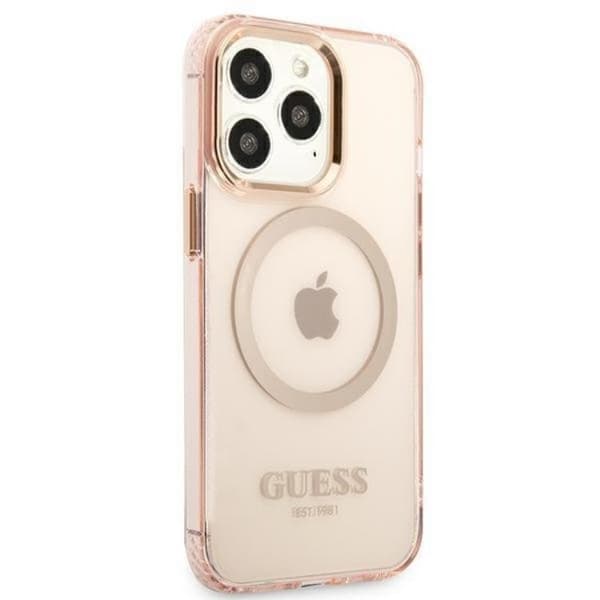 GUESS iPhone 13 Pro Max Skal MagSafe Gold Outline Translucent - Rosa