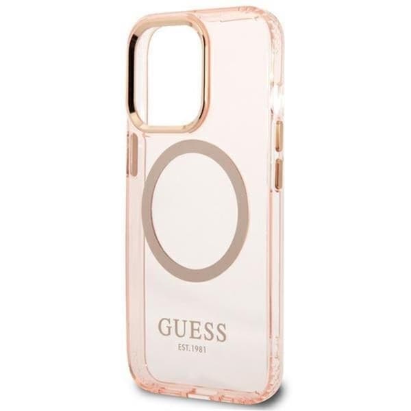 GUESS iPhone 13 Pro Max Skal MagSafe Gold Outline Translucent - Rosa