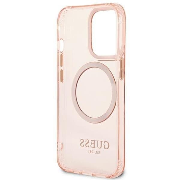 GUESS iPhone 13 Pro Max Skal MagSafe Gold Outline Translucent - Rosa