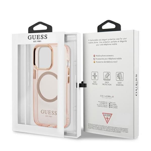 GUESS iPhone 13 Pro Max Skal MagSafe Gold Outline Translucent - Rosa