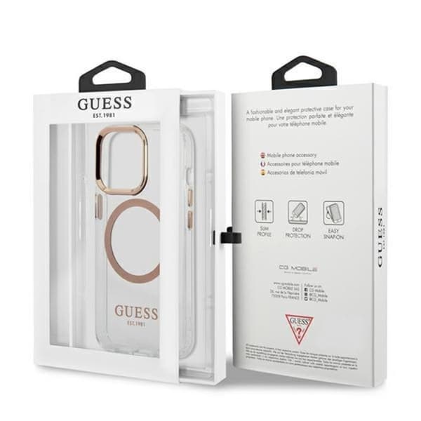 Guess iPhone 13 Pro Max Skal Magsafe Metal Outline - Guld