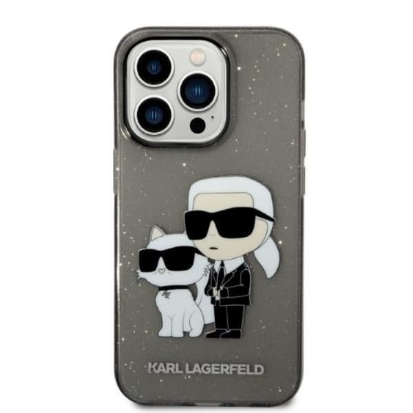 Karl Lagerfeld iPhone 14 Pro Skal IML GLIT NFT Karl & Choupette - Svart