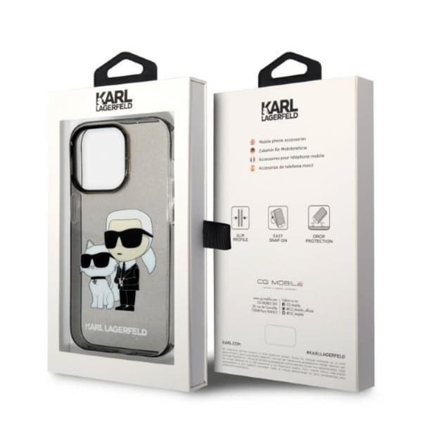 Karl Lagerfeld iPhone 14 Pro Skal IML GLIT NFT Karl & Choupette - Svart