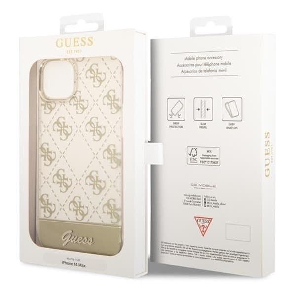 GUESS iPhone 14 Plus Skal Pattern Script - Guld
