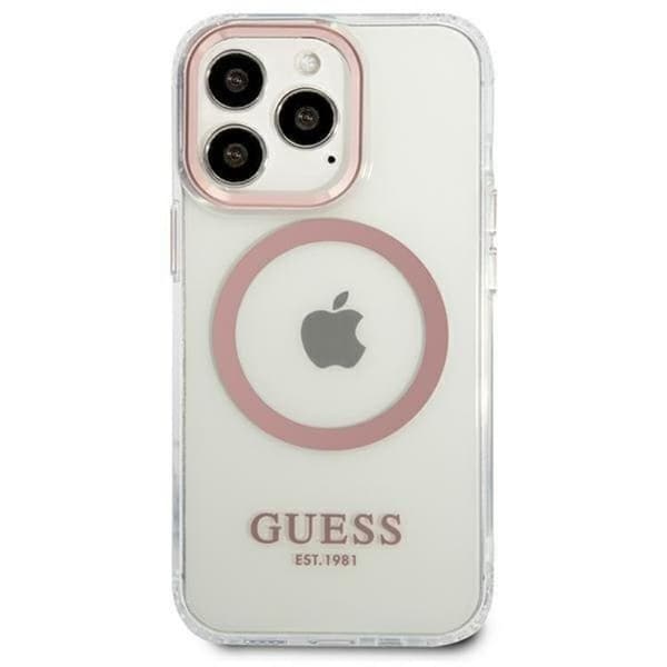 Guess iPhone 13 Pro Skal Magsafe Metal Outline - Rosa