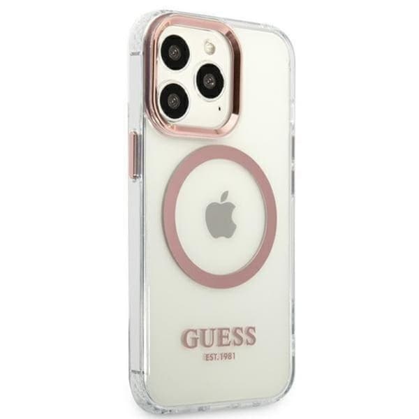 Guess iPhone 13 Pro Skal Magsafe Metal Outline - Rosa