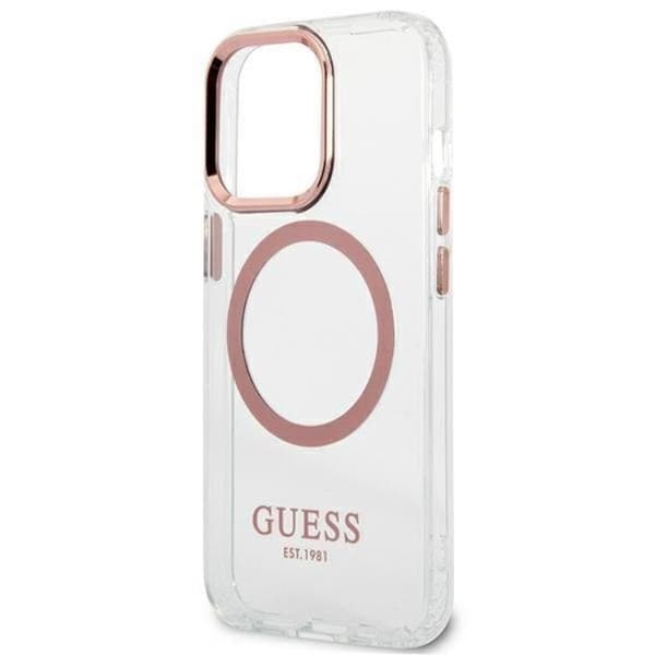 Guess iPhone 13 Pro Skal Magsafe Metal Outline - Rosa