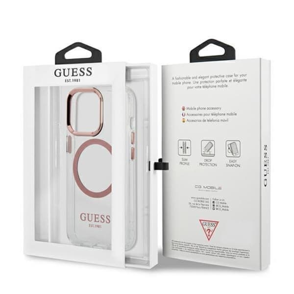 Guess iPhone 13 Pro Skal Magsafe Metal Outline - Rosa