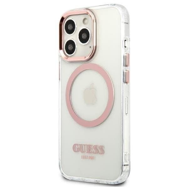 Guess iPhone 13 Pro Skal Magsafe Metal Outline - Rosa