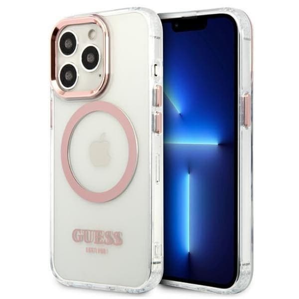 Guess iPhone 13 Pro Skal Magsafe Metal Outline - Rosa