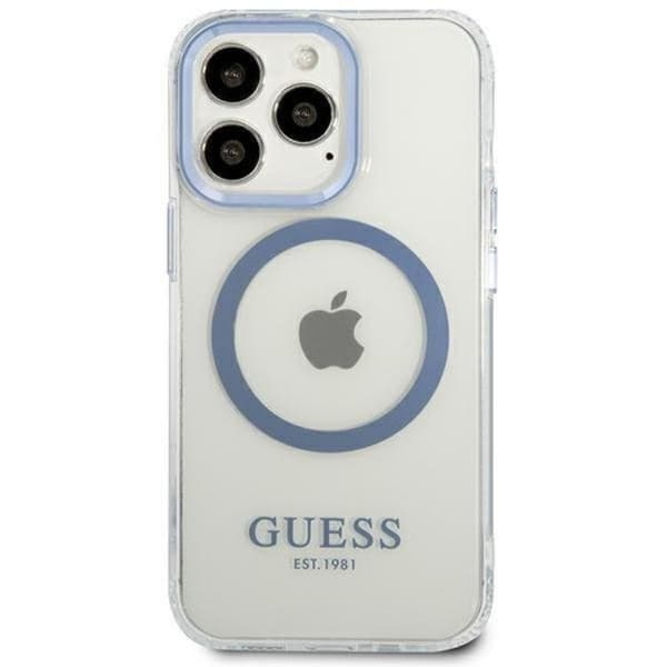 Guess iPhone 13 Pro Skal Magsafe Metal Outline - Blå
