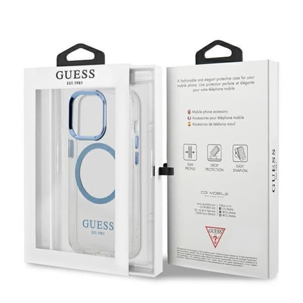 Guess iPhone 13 Pro Skal Magsafe Metal Outline - Blå