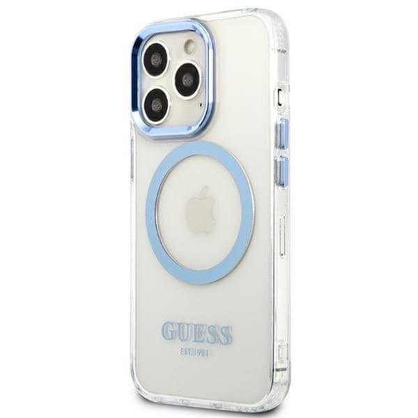 Guess iPhone 13 Pro Skal Magsafe Metal Outline - Blå