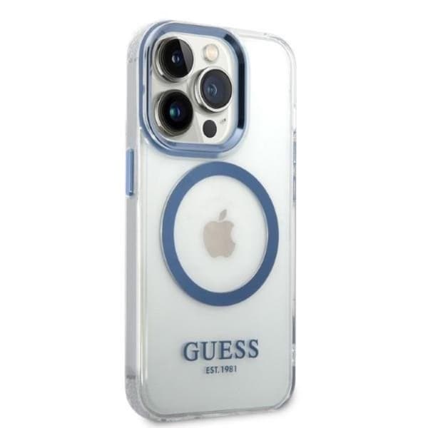 GUESS iPhone 14 Pro Skal Magsafe Metal Outline - Blå
