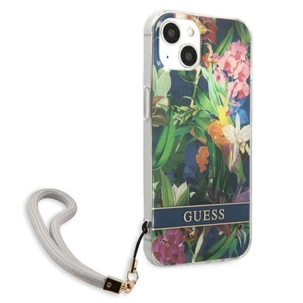 Guess iPhone 13 Skal Flower Strap - Blå