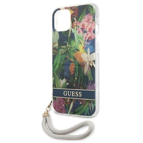 Guess iPhone 13 mini Skal Flower Strap - Blå