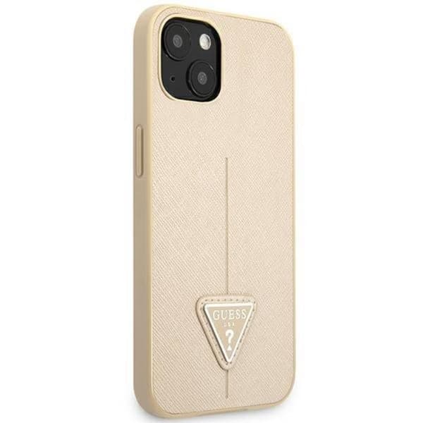 GUESS iPhone 14 Plus Skal Saffiano Triangle Logo - Beige