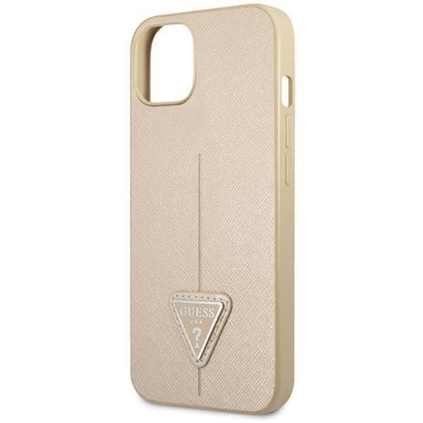 GUESS iPhone 14 Plus Skal Saffiano Triangle Logo - Beige