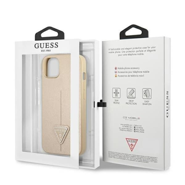 GUESS iPhone 14 Plus Skal Saffiano Triangle Logo - Beige