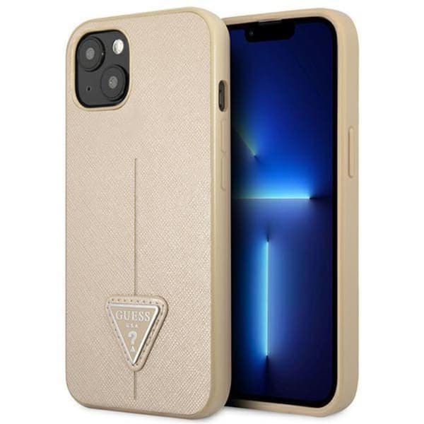 GUESS iPhone 14 Plus Skal Saffiano Triangle Logo - Beige