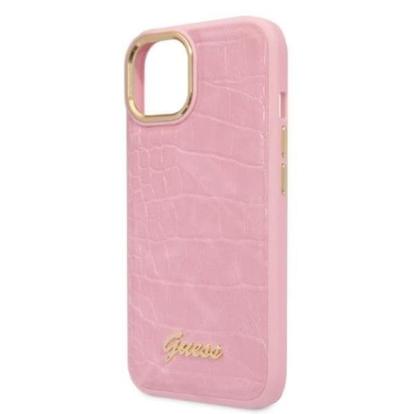 GUESS iPhone 14 Plus Skal Croco Collection - Rosa