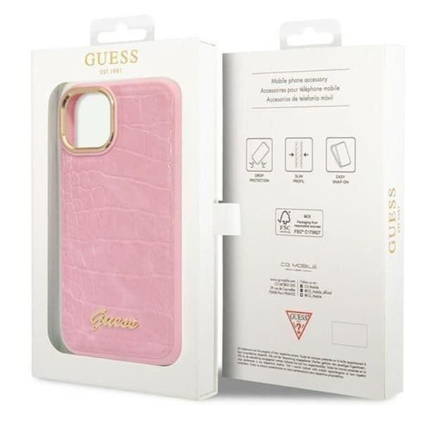 GUESS iPhone 14 Plus Skal Croco Collection - Rosa