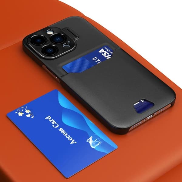 iPhone 14 Pro Max Skal Korthållare Läder Kickstand - Svart