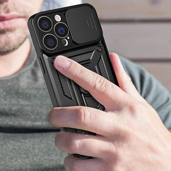 iPhone 14 Pro Skal med Ringhållare Hybrid Armor Camshield - Svart