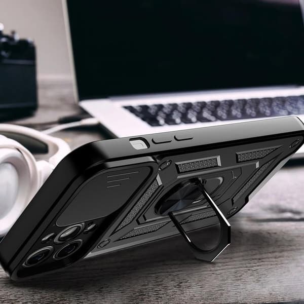 iPhone 14 Pro Skal med Ringhållare Hybrid Armor Camshield - Svart