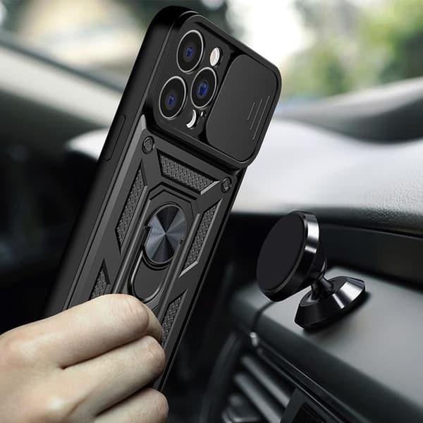 iPhone 14 Pro Skal med Ringhållare Hybrid Armor Camshield - Svart