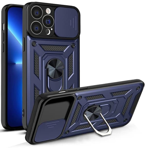iPhone 13 Pro Max Skal med Ringhållare Hybrid Armor Camshield - Blå