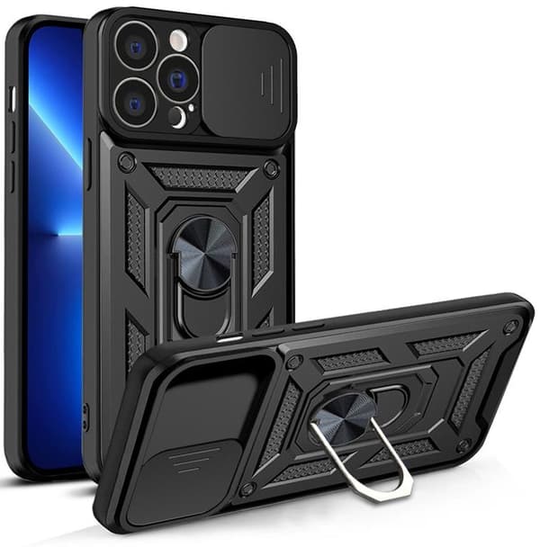 iPhone 13 Pro Max Skal med Ringhållare Hybrid Armor Camshield - Svart