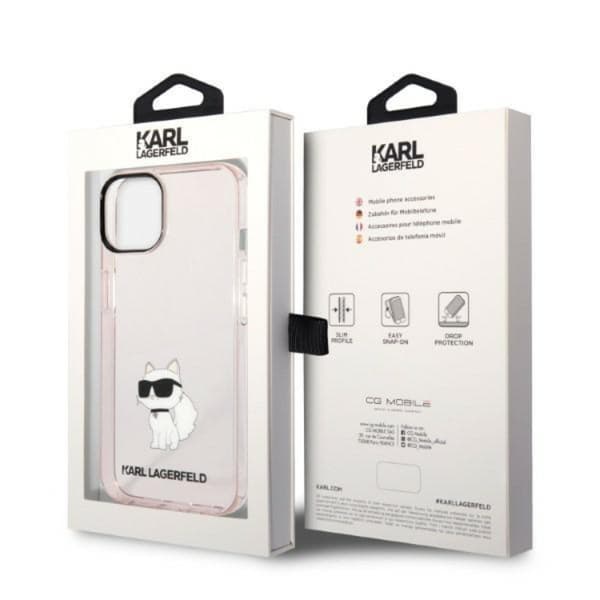 Karl Lagerfeld iPhone 14 Plus Skal Ikonik Choupette - Rosa