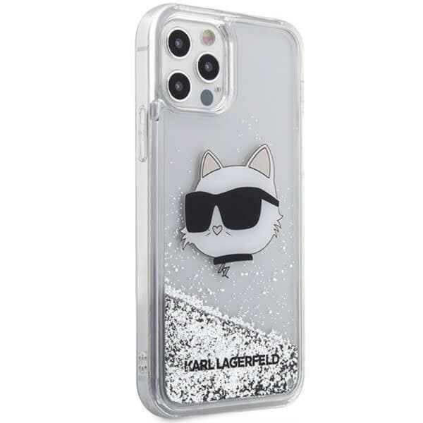 Karl Lagerfeld iPhone 12/12 Pro Skal Liquid Glitter Choupette Head - Silver