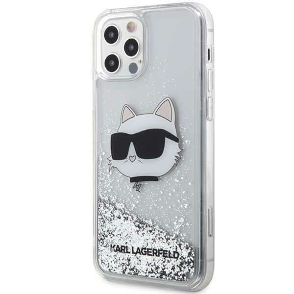 Karl Lagerfeld iPhone 12/12 Pro Skal Liquid Glitter Choupette Head - Silver