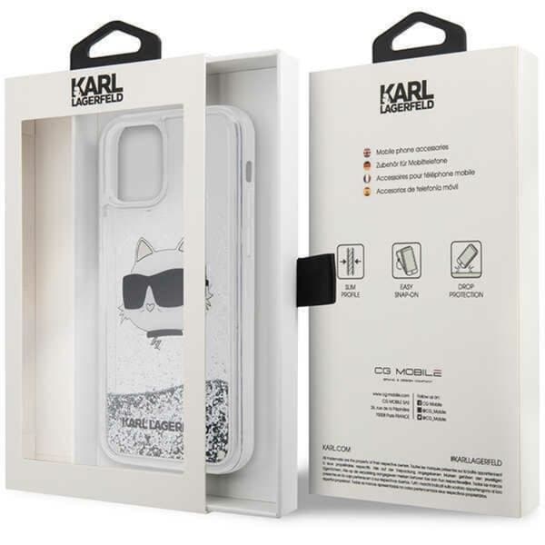 Karl Lagerfeld iPhone 12/12 Pro Skal Liquid Glitter Choupette Head - Silver