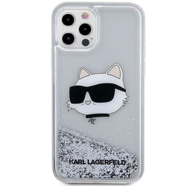 Karl Lagerfeld iPhone 12/12 Pro Skal Liquid Glitter Choupette Head - Silver