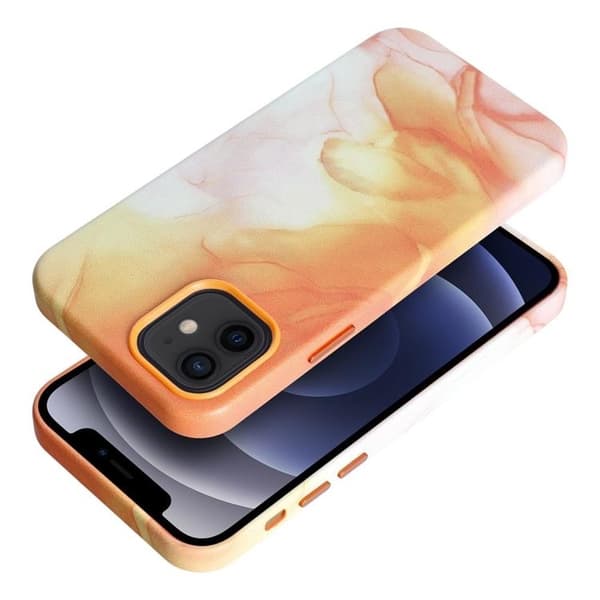 iPhone 14 Plus Magsafe Mobilskal Läder - Orange Splash