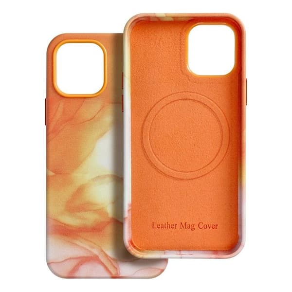iPhone 14 Plus Magsafe Mobilskal Läder - Orange Splash