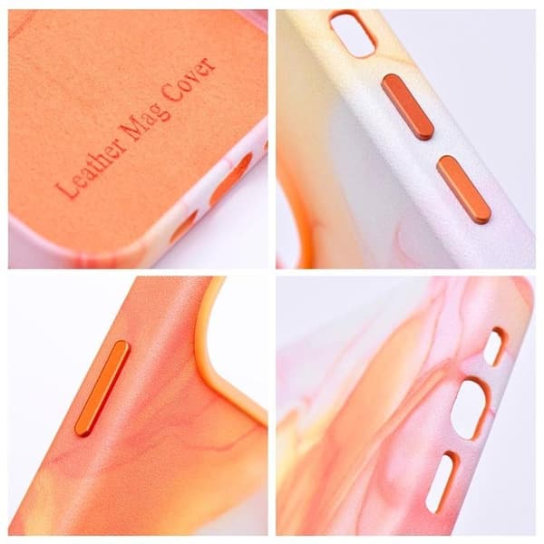 iPhone 14 Plus Magsafe Mobilskal Läder - Orange Splash
