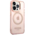 Miniatyrbild 3 av 7: Guess iPhone 14 Pro Max Mobilskal MagSafe Gold Outline - Rosa