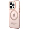 Miniatyrbild 4 av 7: Guess iPhone 14 Pro Max Mobilskal MagSafe Gold Outline - Rosa