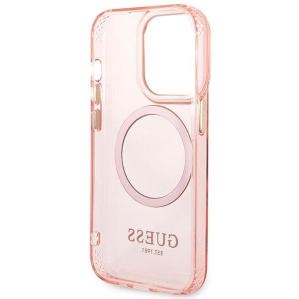 Guess iPhone 14 Pro Max Mobilskal MagSafe Gold Outline - Rosa