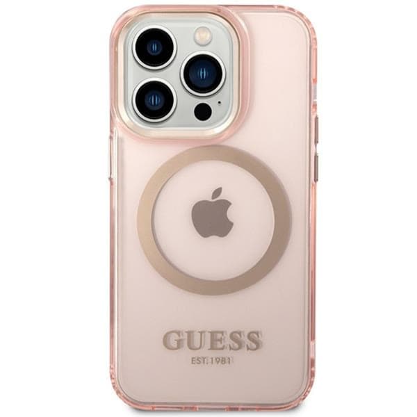 Guess iPhone 14 Pro Max Mobilskal MagSafe Gold Outline - Rosa