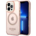 Miniatyrbild 1 av 7: Guess iPhone 14 Pro Max Mobilskal MagSafe Gold Outline - Rosa